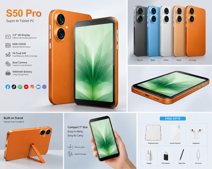 🔥 S50 Pro Tablet PC | 6GB RAM 💨 256GB Storage 💾 | 5G Supported 📶 + 🎁 Free Gifts
