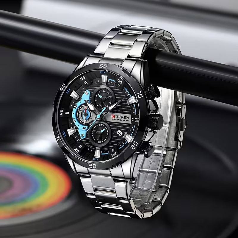 🔥 CURREN Men’s Luxury Chronograph Watch – Stainless Steel Body - All Dials Working