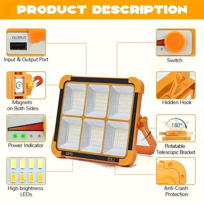 Solar Rechargeable LED Flood Light, 100W, 16500 mAh, Waterproof