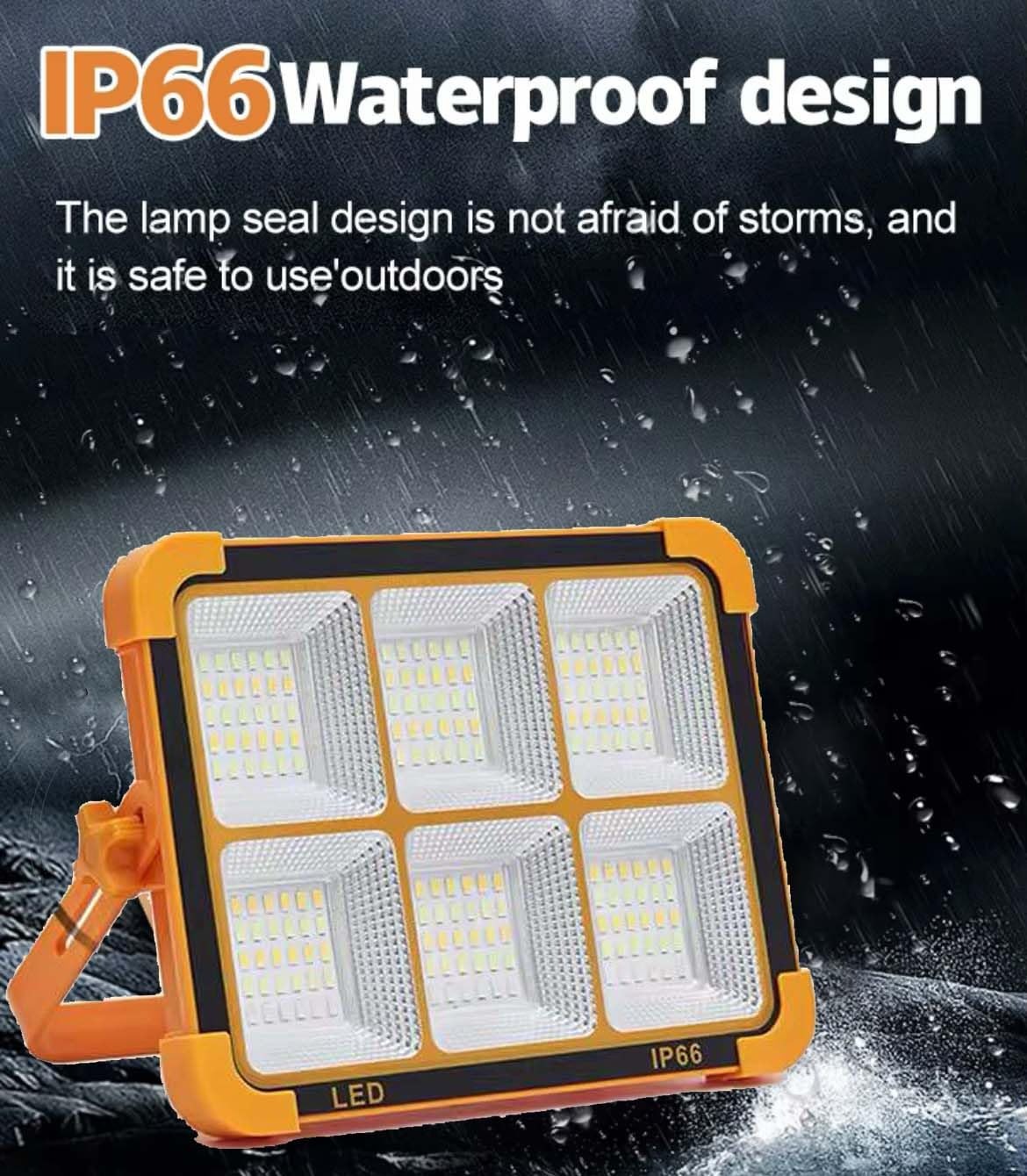 Solar Rechargeable LED Flood Light, 100W, 16500 mAh, Waterproof